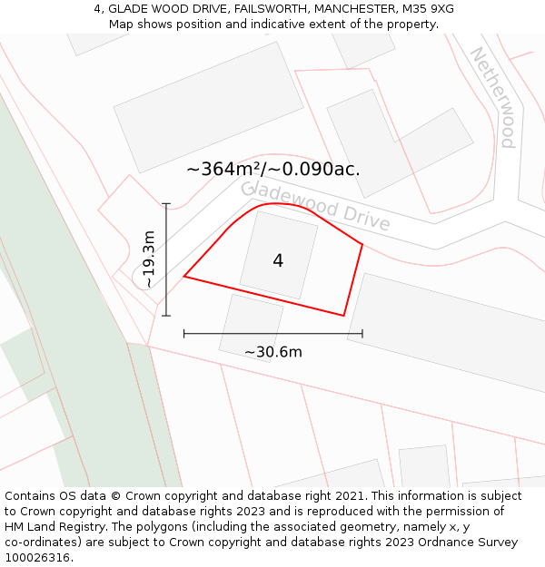 4, GLADE WOOD DRIVE, FAILSWORTH, MANCHESTER, M35 9XG: Plot and title map