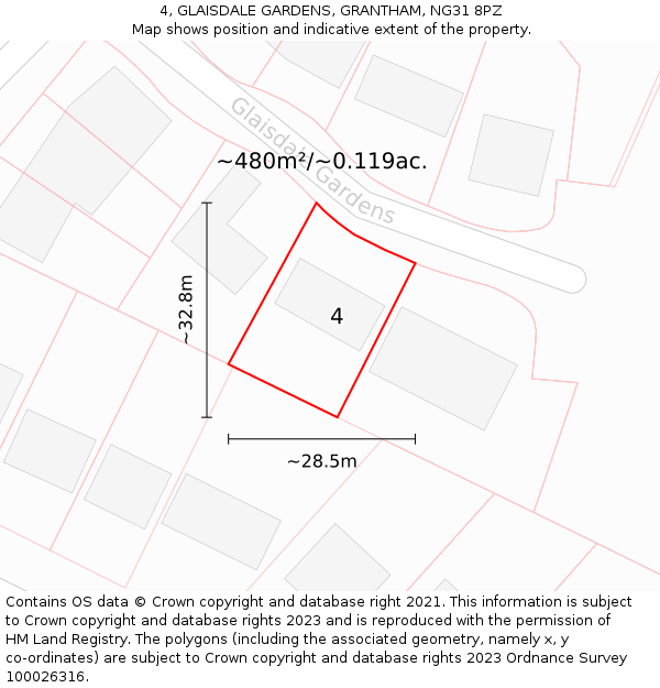 4, GLAISDALE GARDENS, GRANTHAM, NG31 8PZ: Plot and title map