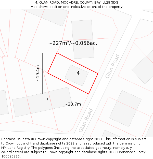 4, GLAN ROAD, MOCHDRE, COLWYN BAY, LL28 5DG: Plot and title map