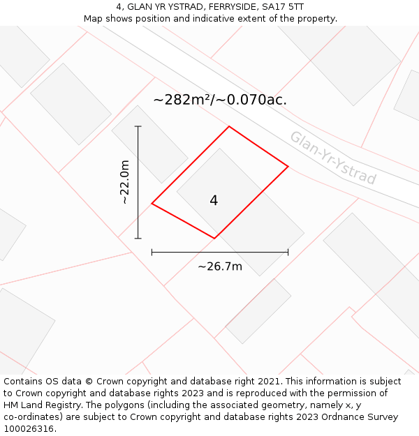 4, GLAN YR YSTRAD, FERRYSIDE, SA17 5TT: Plot and title map