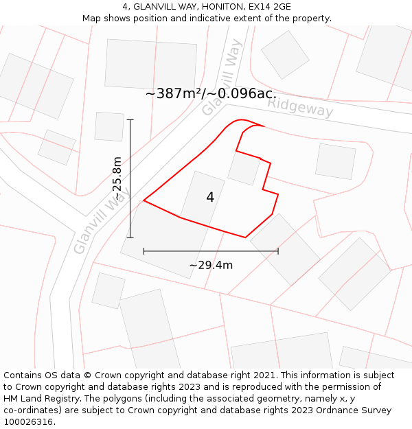 4, GLANVILL WAY, HONITON, EX14 2GE: Plot and title map