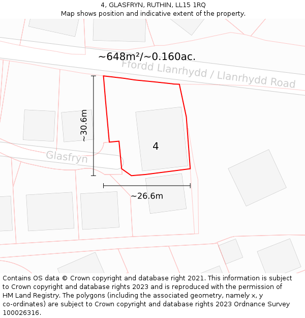 4, GLASFRYN, RUTHIN, LL15 1RQ: Plot and title map