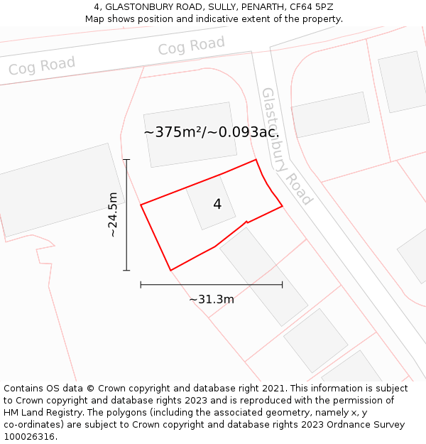 4, GLASTONBURY ROAD, SULLY, PENARTH, CF64 5PZ: Plot and title map