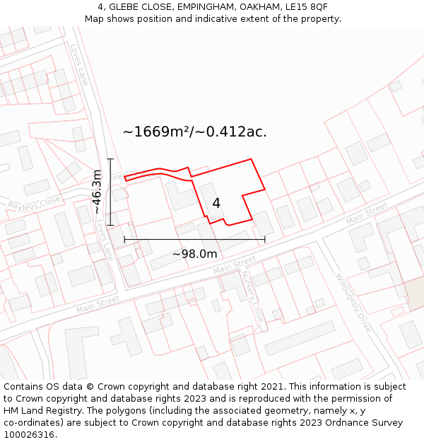 4, GLEBE CLOSE, EMPINGHAM, OAKHAM, LE15 8QF: Plot and title map