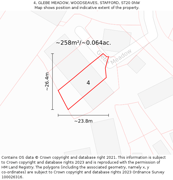 4, GLEBE MEADOW, WOODSEAVES, STAFFORD, ST20 0NW: Plot and title map