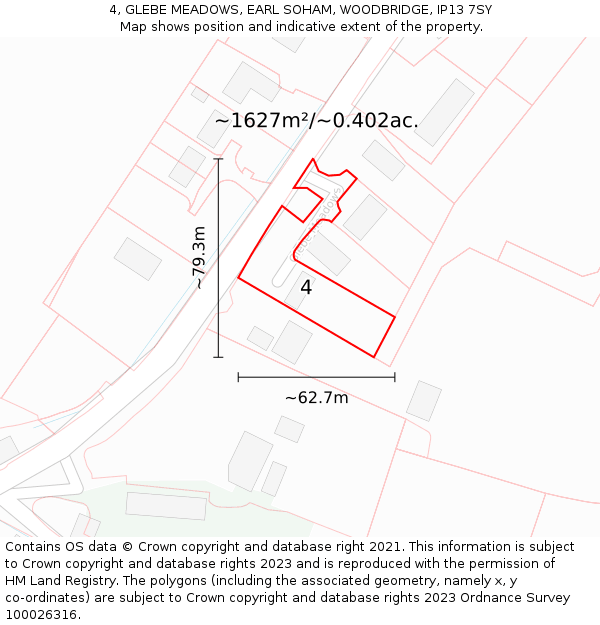 4, GLEBE MEADOWS, EARL SOHAM, WOODBRIDGE, IP13 7SY: Plot and title map