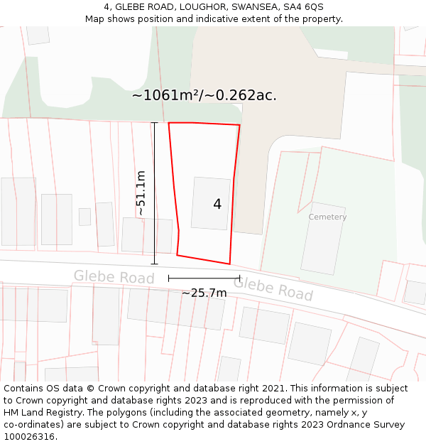 4, GLEBE ROAD, LOUGHOR, SWANSEA, SA4 6QS: Plot and title map