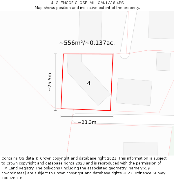 4, GLENCOE CLOSE, MILLOM, LA18 4PS: Plot and title map