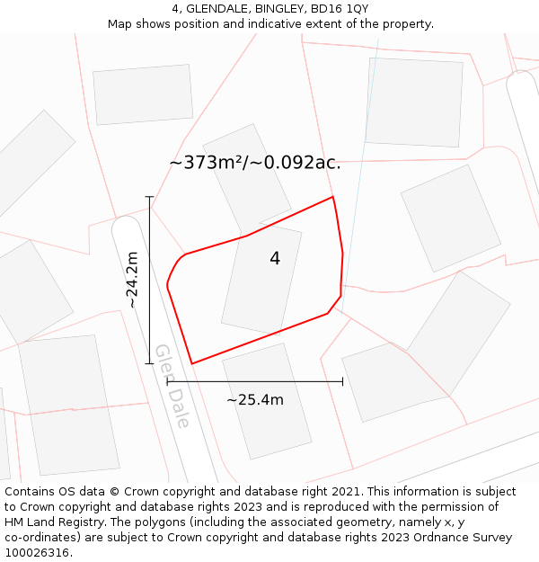 4, GLENDALE, BINGLEY, BD16 1QY: Plot and title map