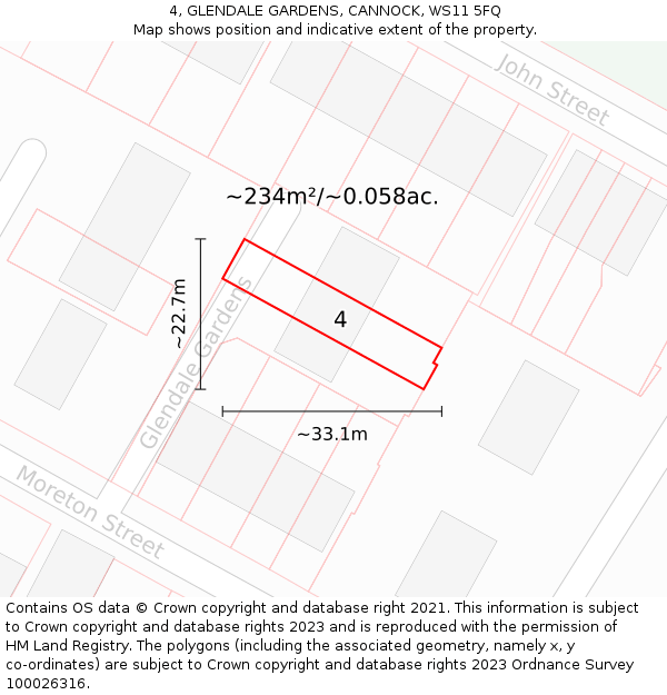 4, GLENDALE GARDENS, CANNOCK, WS11 5FQ: Plot and title map