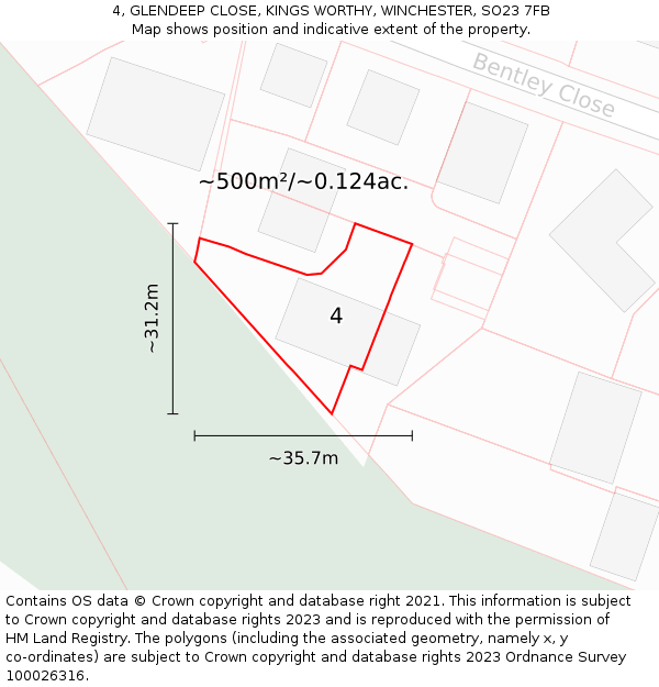 4, GLENDEEP CLOSE, KINGS WORTHY, WINCHESTER, SO23 7FB: Plot and title map