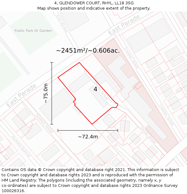 4, GLENDOWER COURT, RHYL, LL18 3SG: Plot and title map