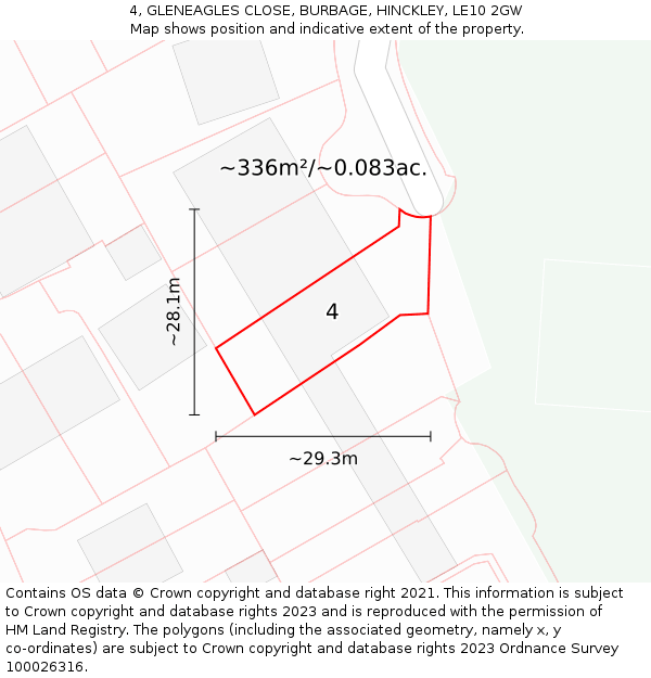 4, GLENEAGLES CLOSE, BURBAGE, HINCKLEY, LE10 2GW: Plot and title map