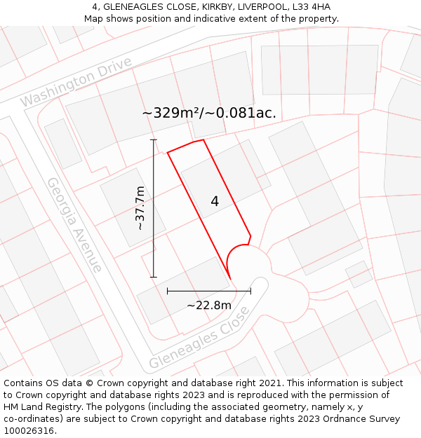 4, GLENEAGLES CLOSE, KIRKBY, LIVERPOOL, L33 4HA: Plot and title map