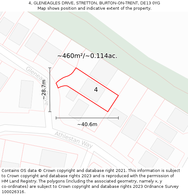 4, GLENEAGLES DRIVE, STRETTON, BURTON-ON-TRENT, DE13 0YG: Plot and title map