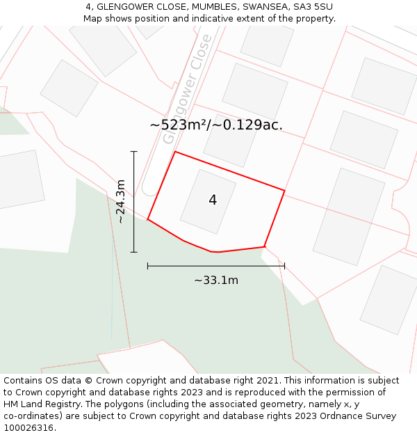 4, GLENGOWER CLOSE, MUMBLES, SWANSEA, SA3 5SU: Plot and title map