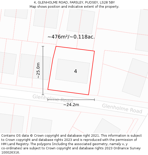 4, GLENHOLME ROAD, FARSLEY, PUDSEY, LS28 5BY: Plot and title map