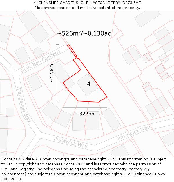 4, GLENSHEE GARDENS, CHELLASTON, DERBY, DE73 5AZ: Plot and title map