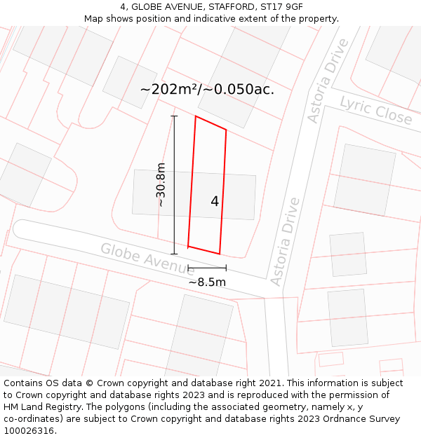 4, GLOBE AVENUE, STAFFORD, ST17 9GF: Plot and title map