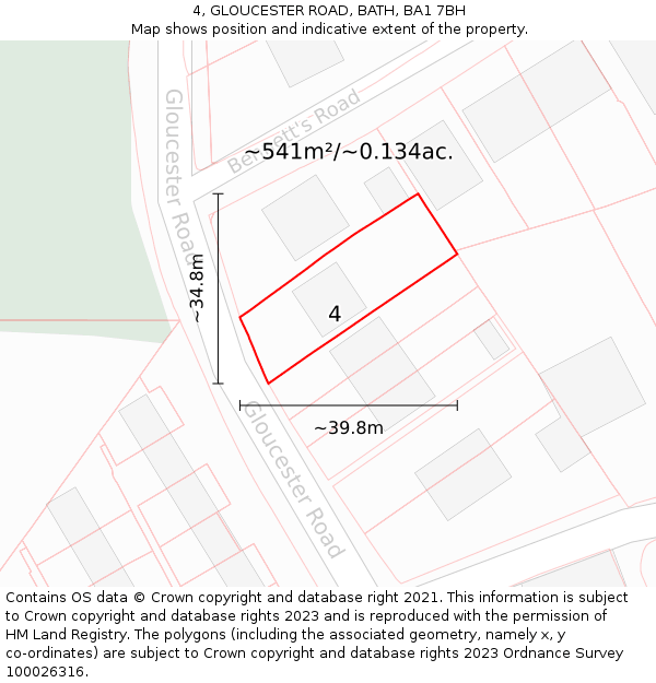 4, GLOUCESTER ROAD, BATH, BA1 7BH: Plot and title map