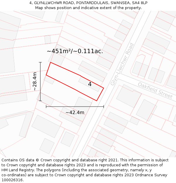 4, GLYNLLWCHWR ROAD, PONTARDDULAIS, SWANSEA, SA4 8LP: Plot and title map