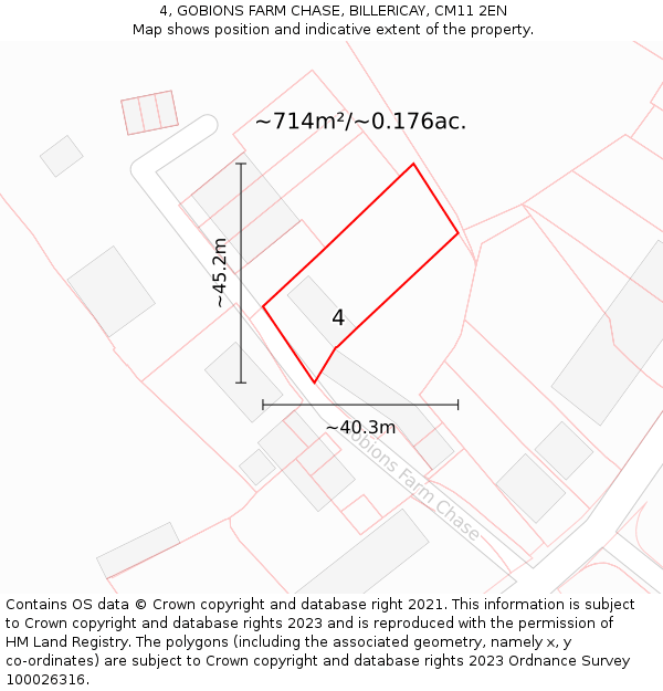 4, GOBIONS FARM CHASE, BILLERICAY, CM11 2EN: Plot and title map