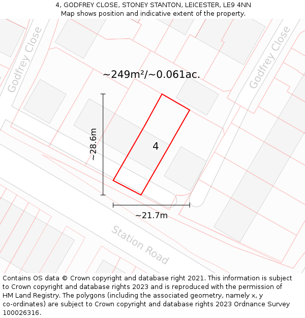 4, GODFREY CLOSE, STONEY STANTON, LEICESTER, LE9 4NN: Plot and title map