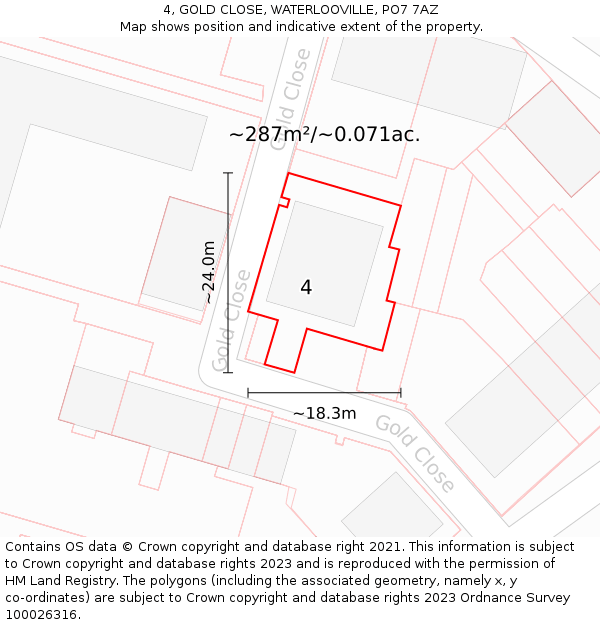 4, GOLD CLOSE, WATERLOOVILLE, PO7 7AZ: Plot and title map