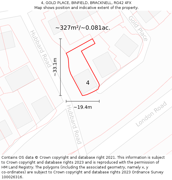 4, GOLD PLACE, BINFIELD, BRACKNELL, RG42 4FX: Plot and title map