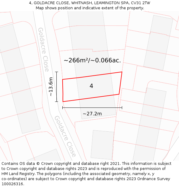4, GOLDACRE CLOSE, WHITNASH, LEAMINGTON SPA, CV31 2TW: Plot and title map