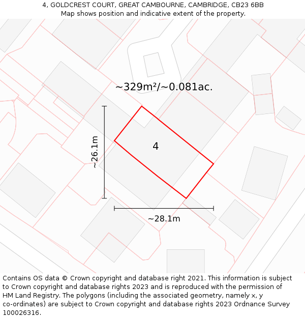 4, GOLDCREST COURT, GREAT CAMBOURNE, CAMBRIDGE, CB23 6BB: Plot and title map