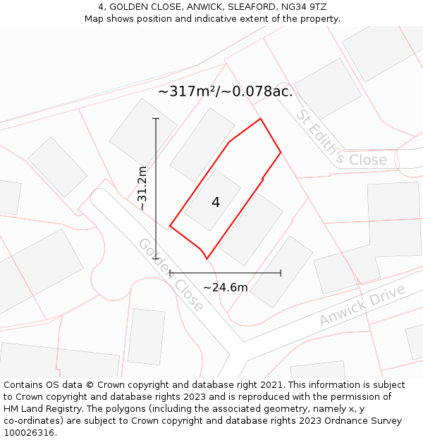 4, GOLDEN CLOSE, ANWICK, SLEAFORD, NG34 9TZ: Plot and title map