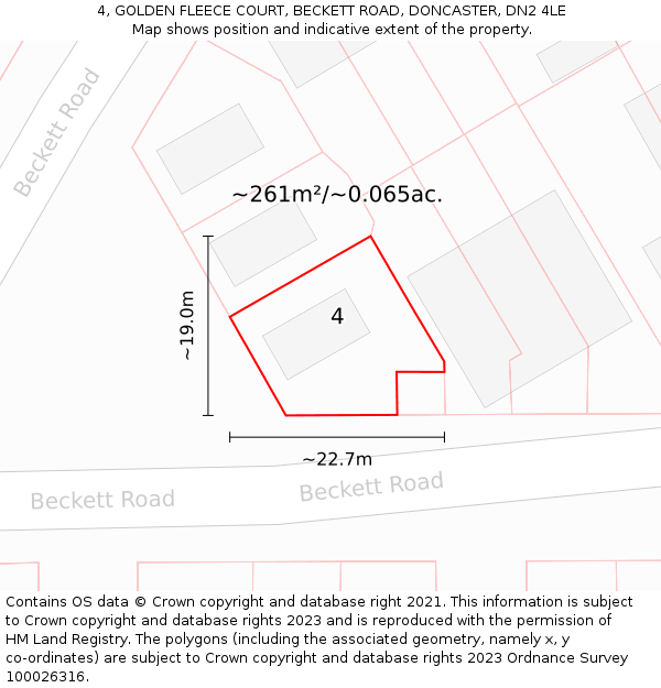 4, GOLDEN FLEECE COURT, BECKETT ROAD, DONCASTER, DN2 4LE: Plot and title map