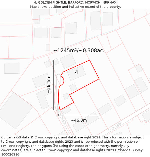 4, GOLDEN PIGHTLE, BARFORD, NORWICH, NR9 4AX: Plot and title map