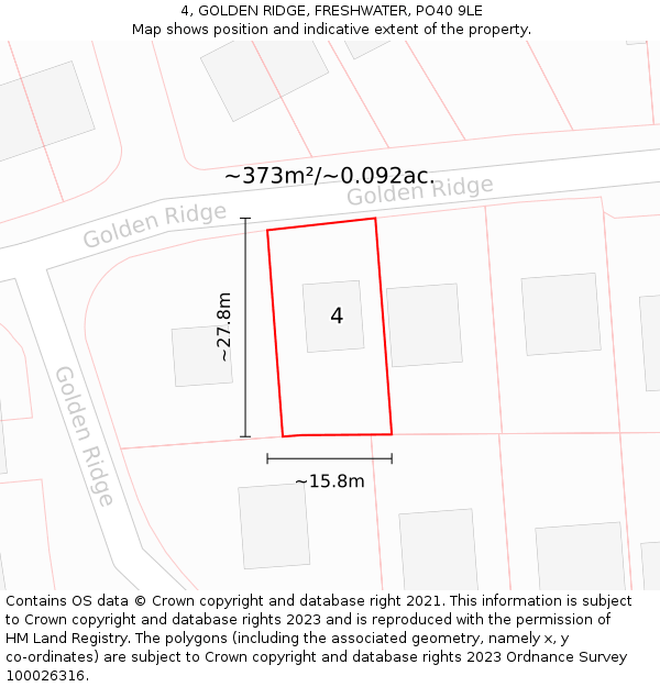 4, GOLDEN RIDGE, FRESHWATER, PO40 9LE: Plot and title map