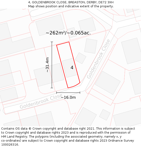 4, GOLDENBROOK CLOSE, BREASTON, DERBY, DE72 3XH: Plot and title map