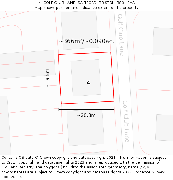 4, GOLF CLUB LANE, SALTFORD, BRISTOL, BS31 3AA: Plot and title map