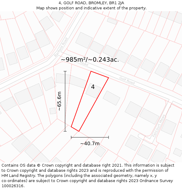 4, GOLF ROAD, BROMLEY, BR1 2JA: Plot and title map