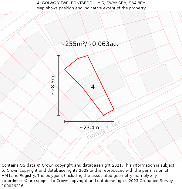 4, GOLWG Y TWR, PONTARDDULAIS, SWANSEA, SA4 8EA: Plot and title map