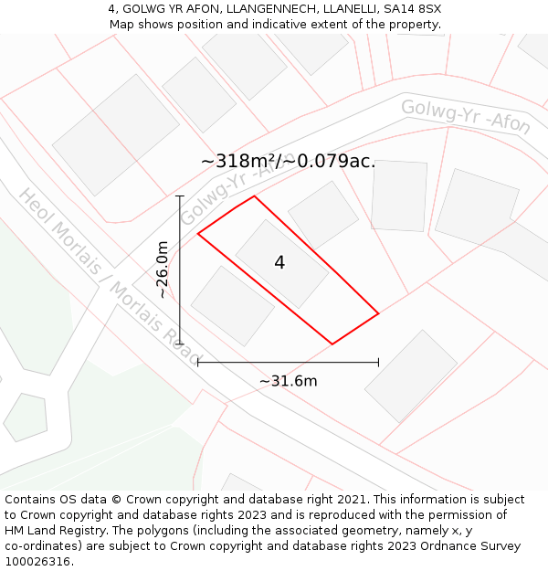 4, GOLWG YR AFON, LLANGENNECH, LLANELLI, SA14 8SX: Plot and title map