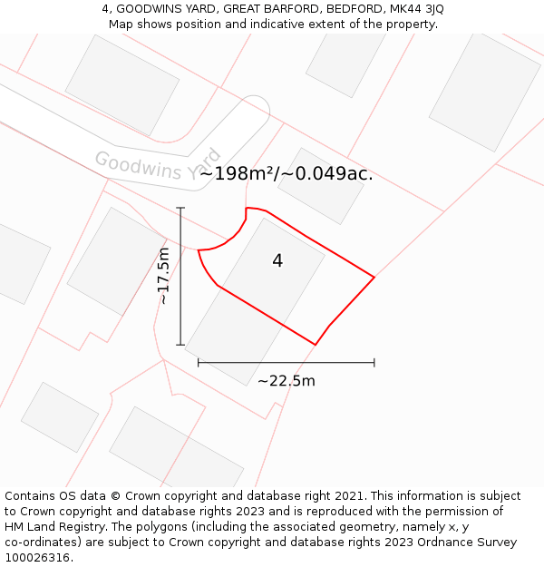 4, GOODWINS YARD, GREAT BARFORD, BEDFORD, MK44 3JQ: Plot and title map