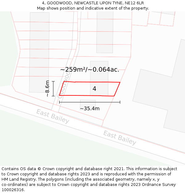 4, GOODWOOD, NEWCASTLE UPON TYNE, NE12 6LR: Plot and title map