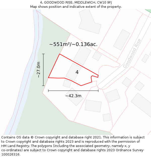 4, GOODWOOD RISE, MIDDLEWICH, CW10 9FJ: Plot and title map