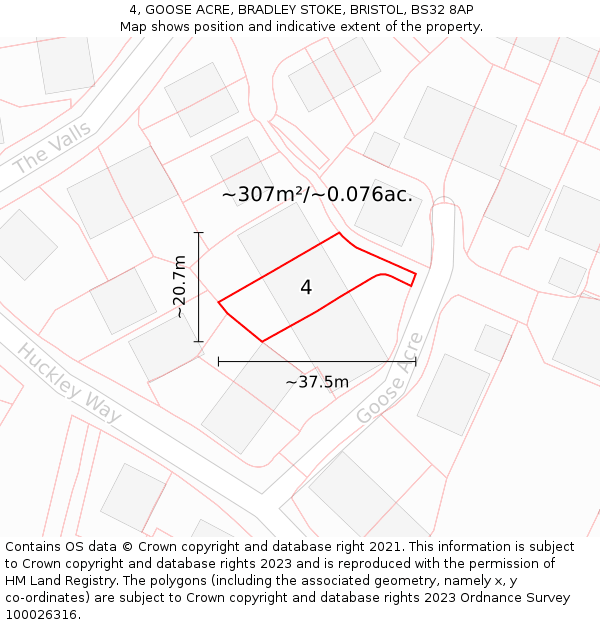 4, GOOSE ACRE, BRADLEY STOKE, BRISTOL, BS32 8AP: Plot and title map