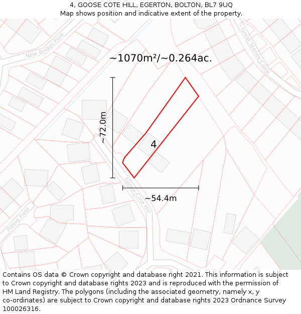 4, GOOSE COTE HILL, EGERTON, BOLTON, BL7 9UQ: Plot and title map