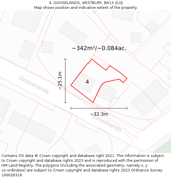 4, GOOSELANDS, WESTBURY, BA13 3UQ: Plot and title map