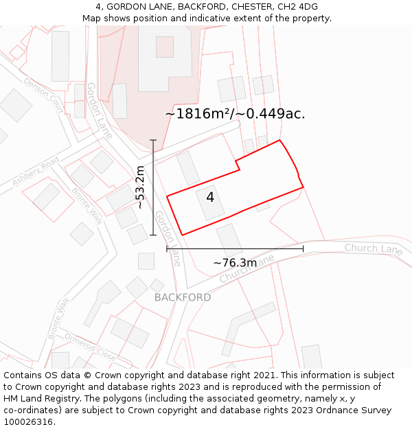 4, GORDON LANE, BACKFORD, CHESTER, CH2 4DG: Plot and title map