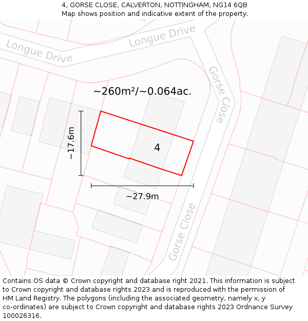 4, GORSE CLOSE, CALVERTON, NOTTINGHAM, NG14 6QB: Plot and title map