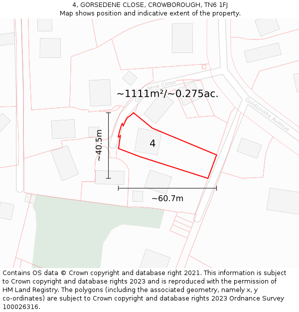 4, GORSEDENE CLOSE, CROWBOROUGH, TN6 1FJ: Plot and title map