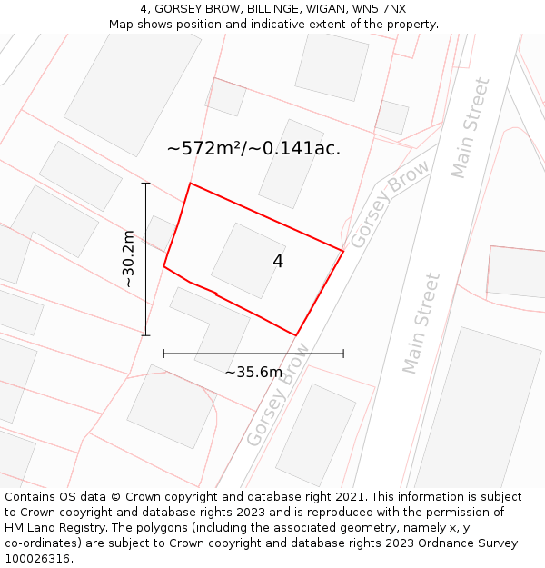 4, GORSEY BROW, BILLINGE, WIGAN, WN5 7NX: Plot and title map